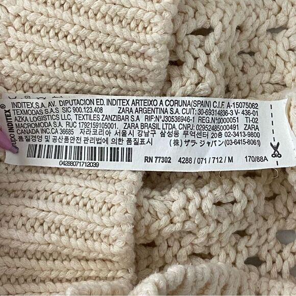 Zara Cream Open Loose Knit Crochet Sweater Cottagecore Boho Coastal Medium - Picture 6 of 14